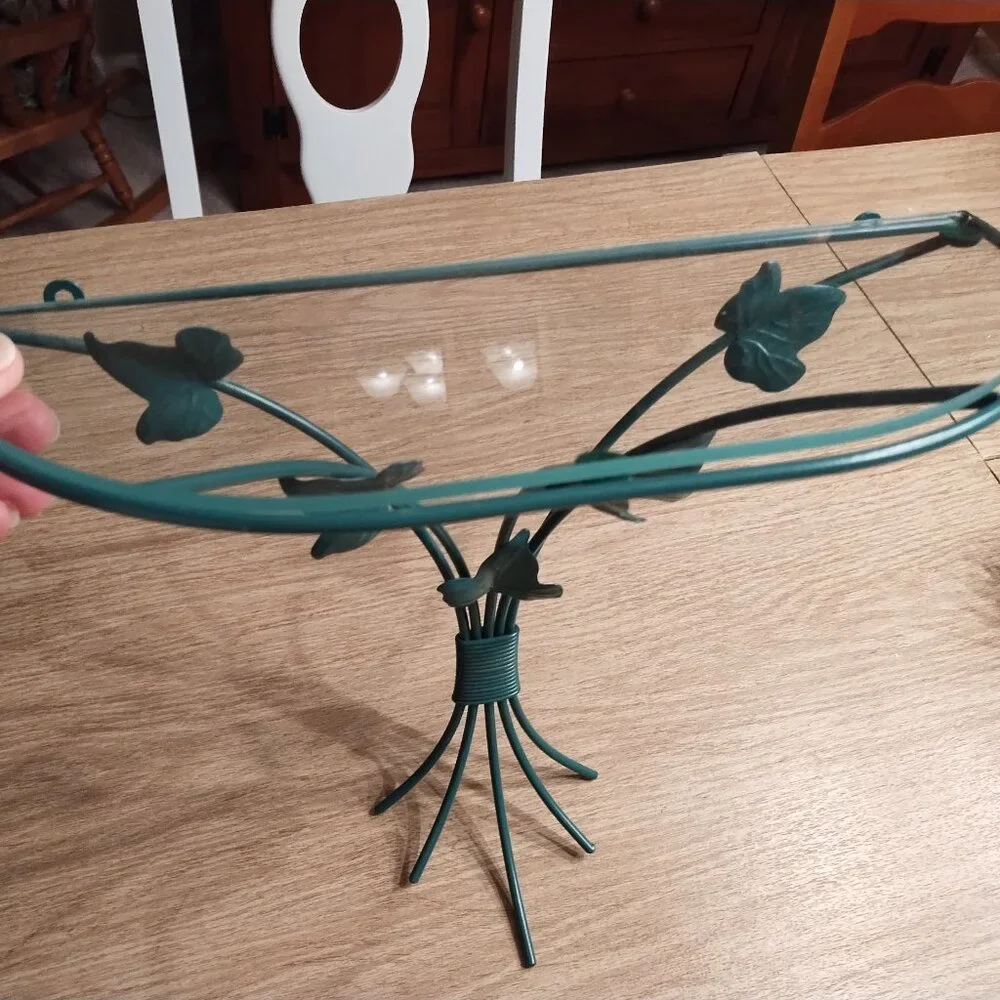 Green Metal and Glass Leaf Shelf
